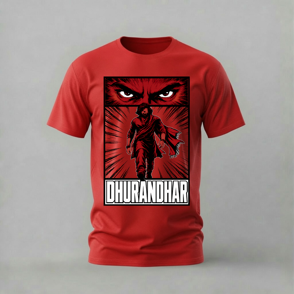 dhurandhar red eyes tshirt; intense warrior shirt; dhurandhar graphic tee; red eyes action tshirt; unisex graphic tee; men cotton tshirt; half sleeve printed tshirt; street merch; casual wear