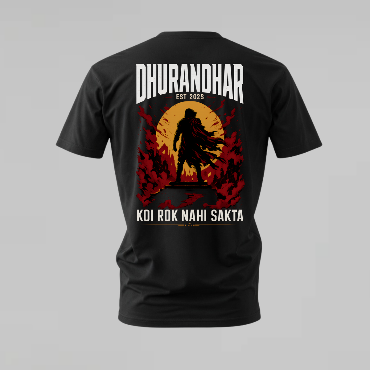 dhurandhar tshirt; koi rok nahi sakta shirt; dhurandhar 2025 graphic tee; unstoppable warrior tshirt; unisex graphic tee; men cotton tshirt; half sleeve printed tshirt; street merch; casual wear