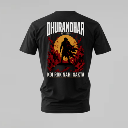 dhurandhar tshirt; koi rok nahi sakta shirt; dhurandhar 2025 graphic tee; unstoppable warrior tshirt; unisex graphic tee; men cotton tshirt; half sleeve printed tshirt; street merch; casual wear