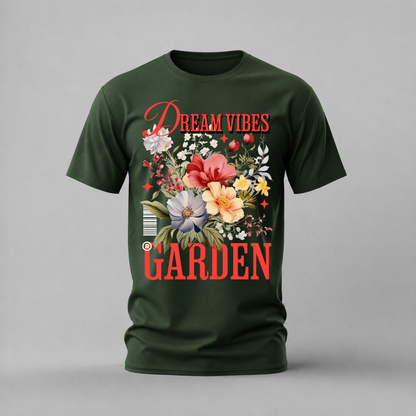 dream vibes garden tshirt; floral bouquet shirt; garden graphic tee; flower art tshirt; unisex floral tee; men cotton tshirt; half sleeve printed tshirt; aesthetic merch; casual wear