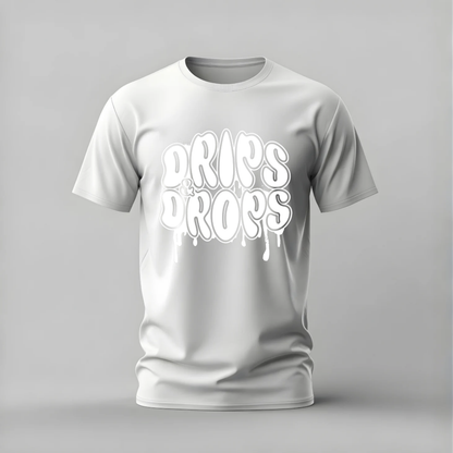 drips and drops tshirt; dripping typography shirt; drips drops graphic tee; street drip tshirt; graffiti drip tee; unisex drip tshirt; men cotton tshirt; half sleeve printed tshirt; streetwear; casual wear; drip merch; typography graphic shirt
