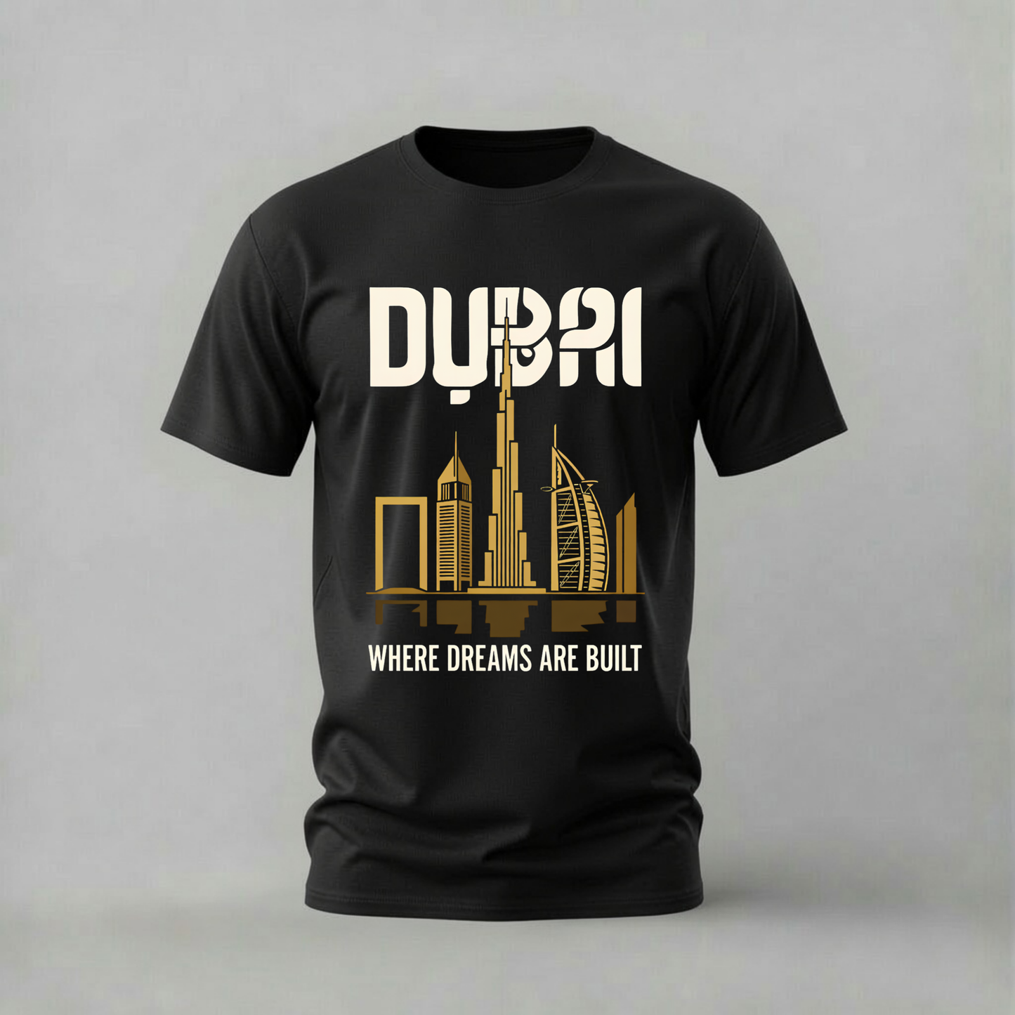 dubai tshirt; dubai skyline shirt; burj khalifa graphic tee; dubai city tshirt; where dreams are built shirt; unisex dubai tee; men cotton tshirt; half sleeve printed tshirt; streetwear; casual wear; dubai merch; skyline graphic shirt
