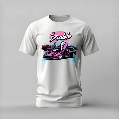 el diablo tshirt; lamborghini diablo shirt; purple diablo graphic tee; 90s lambo tshirt; unisex car tee; men cotton tshirt; half sleeve printed tshirt; car merch; casual wear
