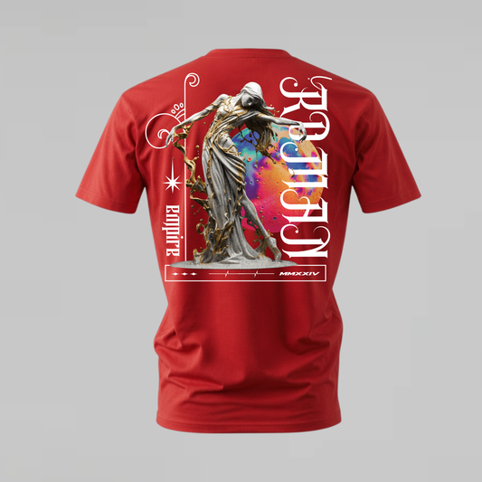 empire rhythm tshirt; liquid gold statue shirt; artistic graphic tee; luxury streetwear tshirt; unisex art tee; men cotton tshirt; half sleeve printed tshirt; fashion merch; casual wear