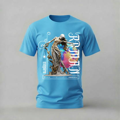 empire rhythm tshirt; liquid gold statue shirt; artistic graphic tee; luxury streetwear tshirt; unisex art tee; men cotton tshirt; half sleeve printed tshirt; fashion merch; casual wear