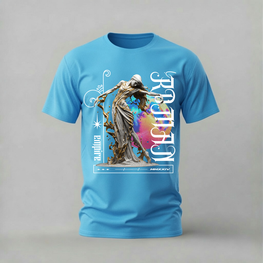 empire rhythm tshirt; liquid gold statue shirt; artistic graphic tee; luxury streetwear tshirt; unisex art tee; men cotton tshirt; half sleeve printed tshirt; fashion merch; casual wear