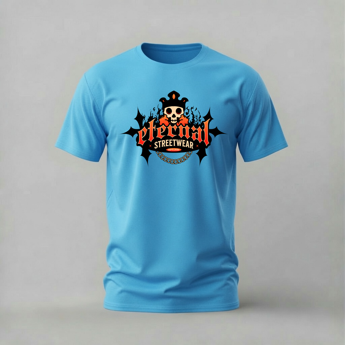 eternal streetwear tshirt; skull crown shirt; streetwear logo graphic tee; eternal brand tshirt; unisex graphic tee; men cotton tshirt; half sleeve printed tshirt; streetwear merch; casual wear