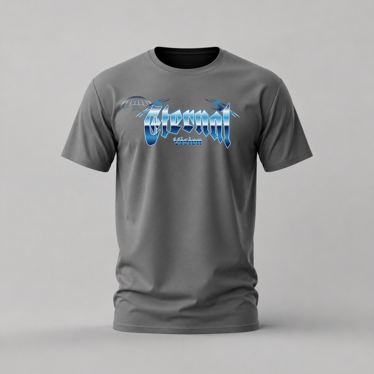 eternal vision tshirt; chrome logo shirt; eternal vision graphic tee; futuristic logo tshirt; unisex graphic tee; men cotton tshirt; half sleeve printed tshirt; street merch; casual wear