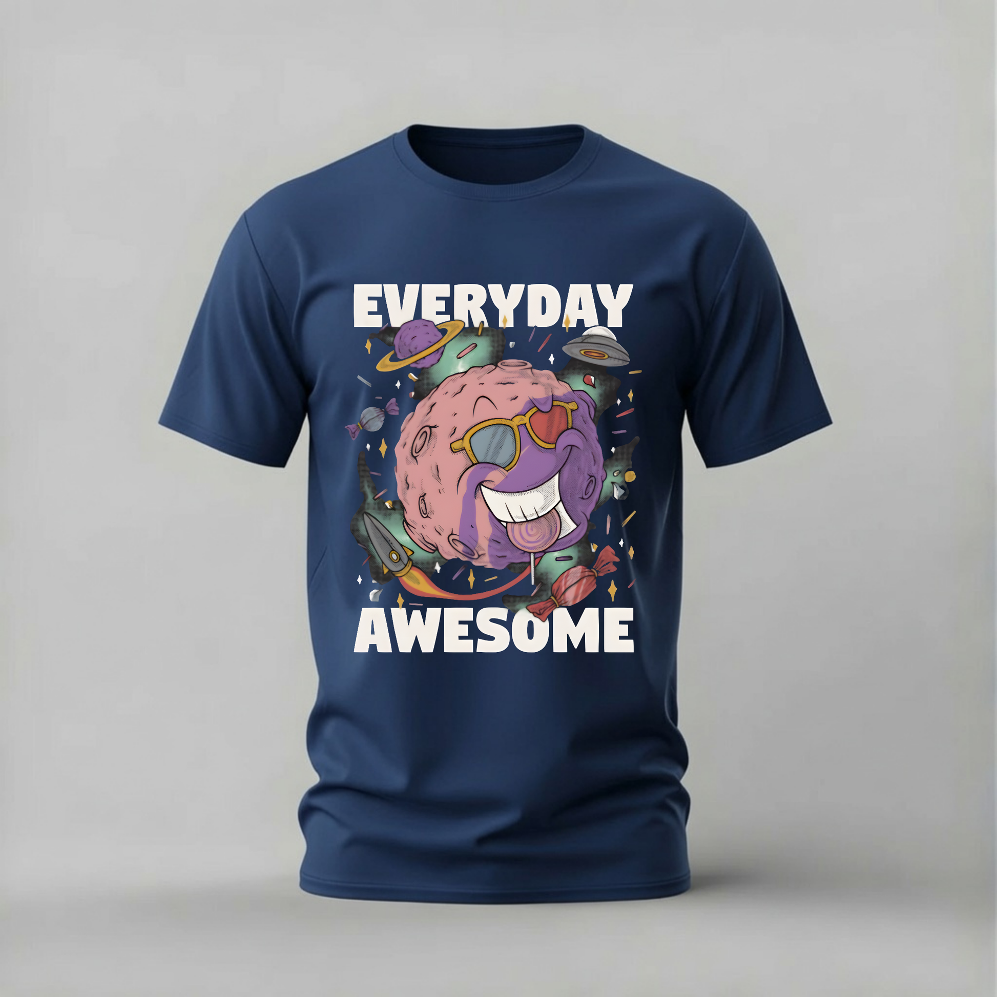 everyday awesome tshirt; cool planet shirt; cartoon planet graphic tee; space planet tshirt; everyday awesome shirt; unisex fun tee; men cotton tshirt; half sleeve printed tshirt; streetwear; casual wear; planet merch; awesome graphic shirt
