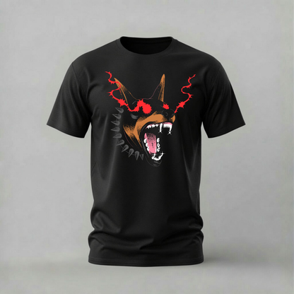 fierce spiked doberman tshirt; aggressive dog shirt; red eyes dog graphic tee; spiked collar dog tshirt; unisex graphic tee; men cotton tshirt; half sleeve printed tshirt; street merch; casual wear
