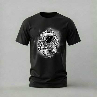 floating astronaut tshirt; space suit shirt; astronaut graphic tee; black white astronaut tshirt; space explorer shirt; unisex astronaut tee; men cotton tshirt; half sleeve printed tshirt; streetwear; casual wear; space merch; astronaut graphic shirt
