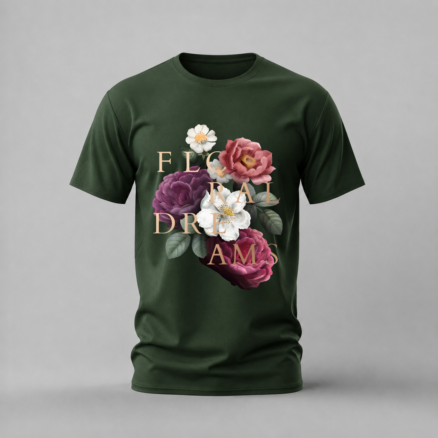 floral dreams tshirt; rose flowers shirt; floral dreams graphic tee; botanical rose tshirt; elegant floral shirt; unisex flower tee; men cotton tshirt; half sleeve printed tshirt; streetwear; casual wear; floral merch; rose graphic shirt
