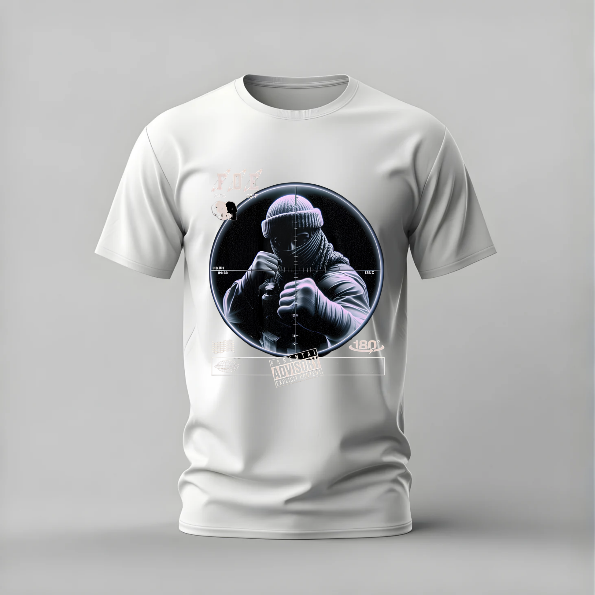 foe tshirt; masked foe shirt; explicit parental advisory tee; sniper mask graphic; dark streetwear tshirt; unisex explicit tee; men cotton tshirt; half sleeve printed tshirt; streetwear; casual wear; edgy merch; mask graphic shirt
