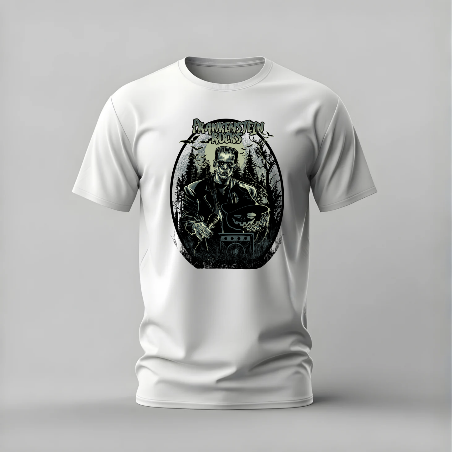 frankenstein rocks tshirt; monster rock shirt; frankenstein graphic tee; halloween rock tshirt; pumpkin frankenstein shirt; unisex frankenstein tee; men cotton tshirt; half sleeve printed tshirt; streetwear; casual wear; frankenstein merch; horror graphic shirt
