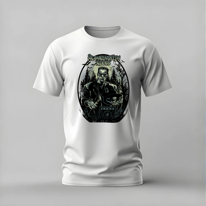 frankenstein rocks tshirt; monster rock shirt; frankenstein graphic tee; halloween rock tshirt; pumpkin frankenstein shirt; unisex frankenstein tee; men cotton tshirt; half sleeve printed tshirt; streetwear; casual wear; frankenstein merch; horror graphic shirt
