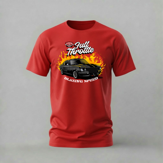 full throttle mustang tshirt; black mustang shirt; blazing speed graphic tee; muscle car fire tshirt; unisex car tee; men cotton tshirt; half sleeve printed tshirt; car merch; casual wear