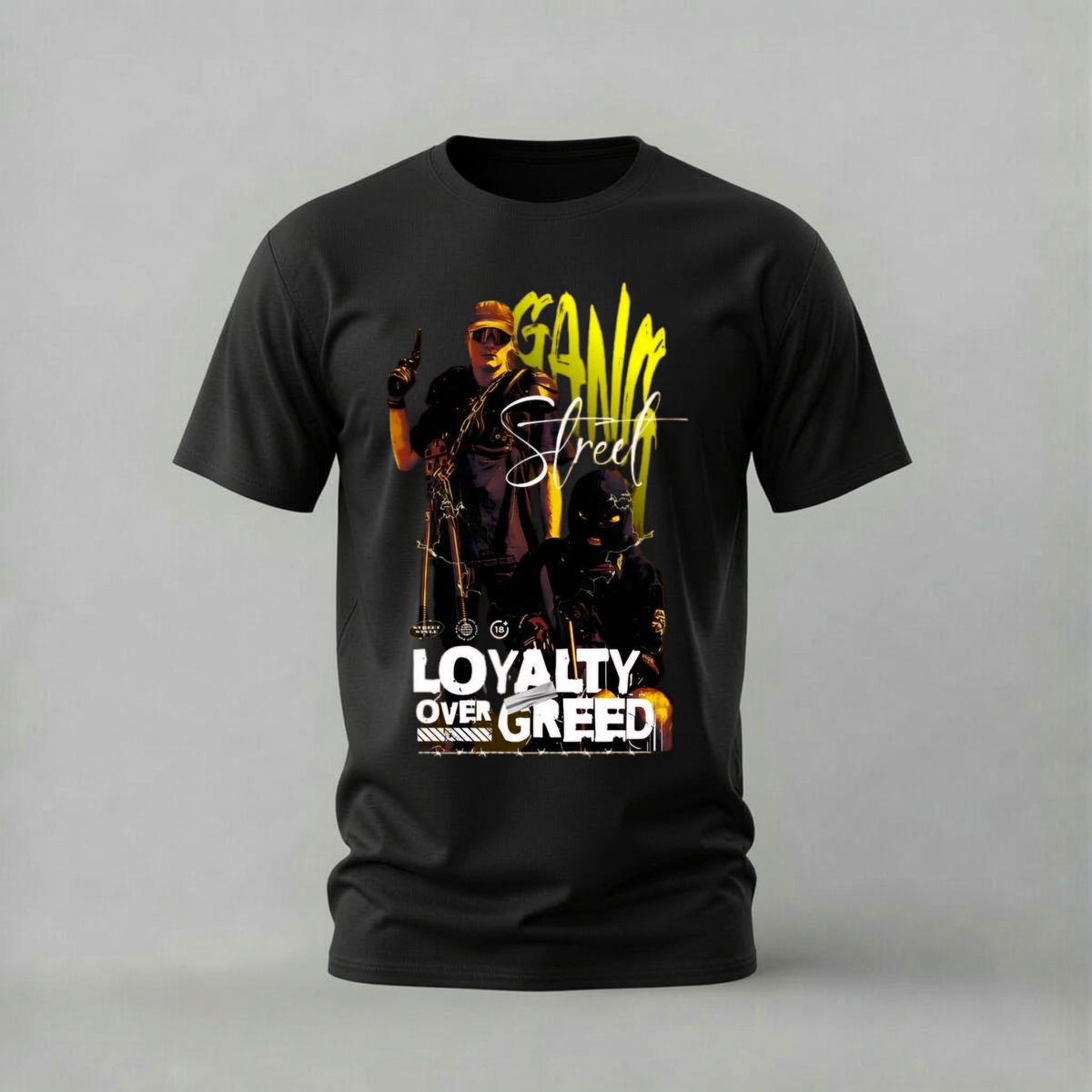 gang street tshirt; loyalty over greed shirt; street loyalty graphic tee; gang streetwear tshirt; unisex graphic tee; men cotton tshirt; half sleeve printed tshirt; street merch; casual wear