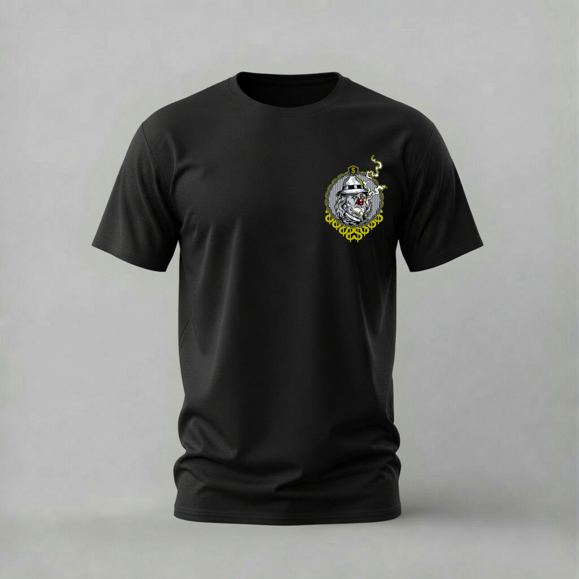 gangster clown tshirt; dollar clown shirt; money clown graphic tee; streetwear clown tshirt; chain clown shirt; unisex clown tee; men cotton tshirt; half sleeve printed tshirt; streetwear; casual wear; clown merch; dark humor graphic shirt