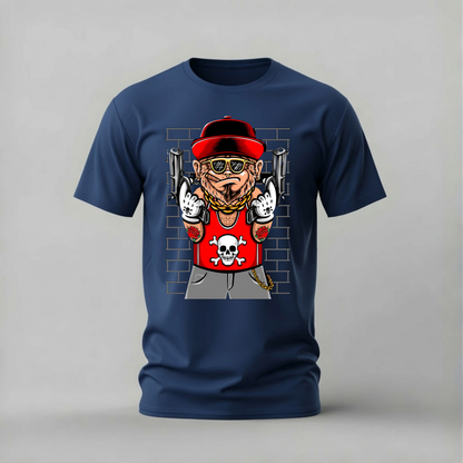 gangster monkey tshirt; street monkey shirt; cartoon monkey guns graphic tee; urban animal tshirt; unisex graphic tee; men cotton tshirt; half sleeve printed tshirt; street merch; casual wear