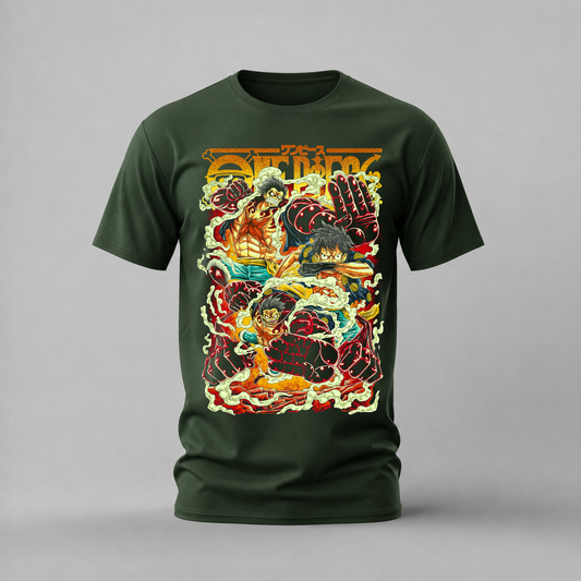 gear 4 luffy tshirt; one piece boundman shirt; gear fourth graphic tee; luffy gear 4 tshirt; unisex gear 4 luffy tee; men cotton tshirt; half sleeve printed tshirt; anime merch; casual wear