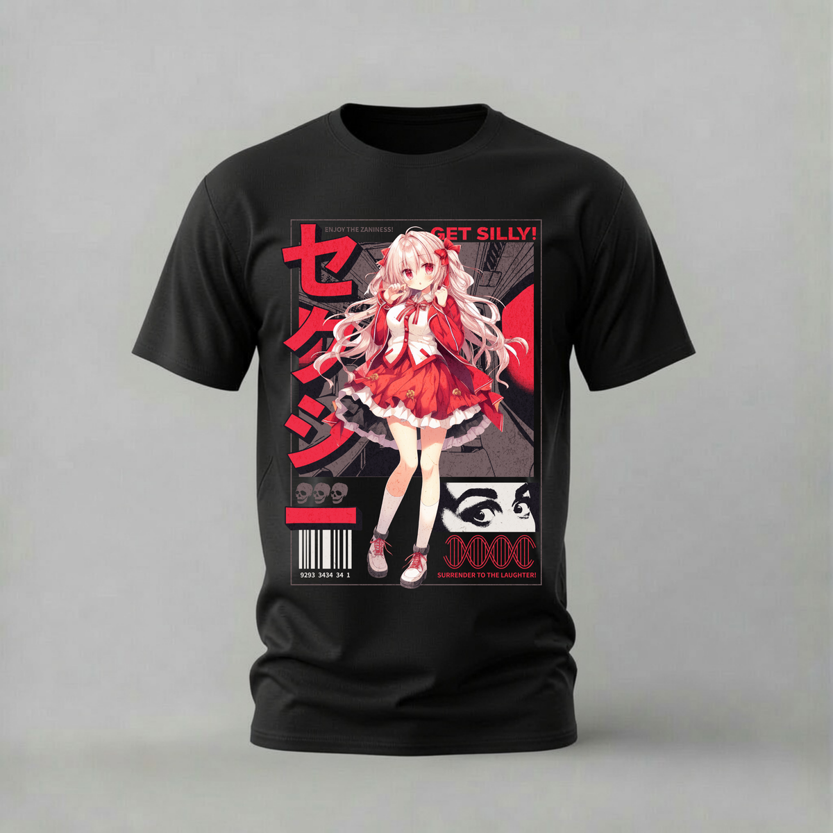 get silly tshirt; anime girl shirt; red outfit graphic tee; japanese anime tshirt; unisex anime tee; men cotton tshirt; half sleeve printed tshirt; anime merch; casual wear