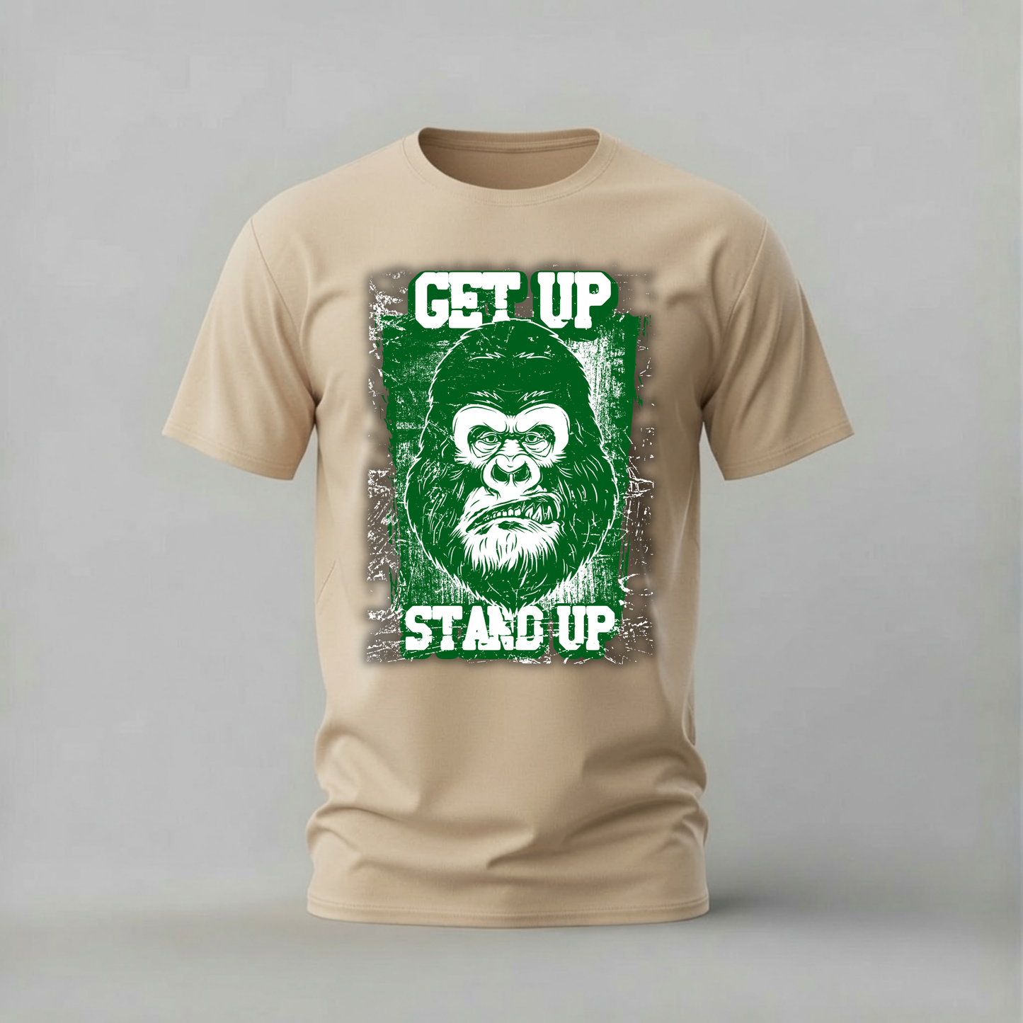 get up stand up tshirt; gorilla shirt; get up stand up graphic tee; motivational gorilla tshirt; fierce ape shirt; unisex gorilla tee; men cotton tshirt; half sleeve printed tshirt; streetwear; casual wear; gorilla merch; motivation graphic shirt
