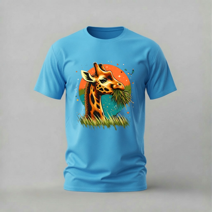 giraffe tshirt; sunset giraffe shirt; giraffe graphic tee; animal giraffe tshirt; nature giraffe shirt; unisex animal tee; men cotton tshirt; half sleeve printed tshirt; streetwear; casual wear; giraffe merch; animal graphic shirt