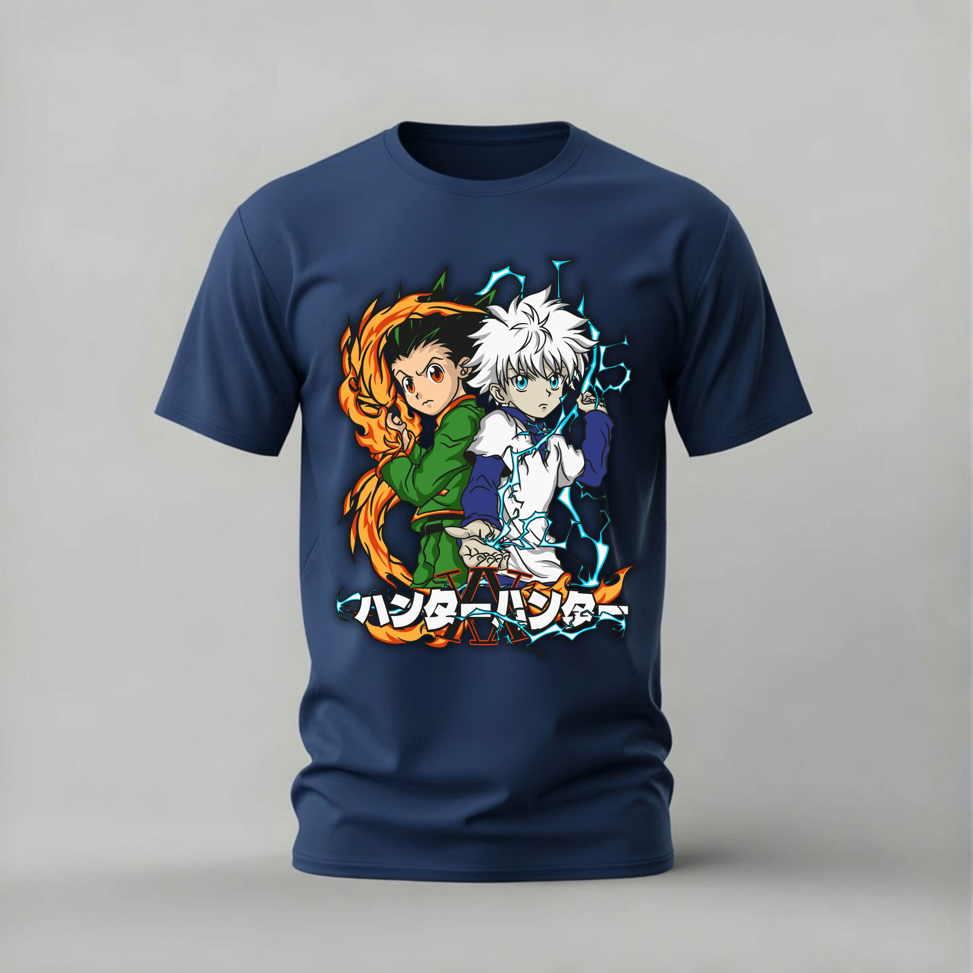 gon killua tshirt; hunter x hunter shirt; gon killua graphic tee; hxh duo tshirt; hunter x hunter characters shirt; unisex anime tee; men cotton tshirt; half sleeve printed tshirt; streetwear; casual wear; hxh merch; anime graphic shirt
