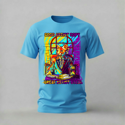 good artist copy tshirt; great artist steal shirt; artist quote graphic tee; sphinx cat money tshirt; creative quote shirt; unisex artist tee; men cotton tshirt; half sleeve printed tshirt; streetwear; casual wear; artist merch; creative graphic shirt