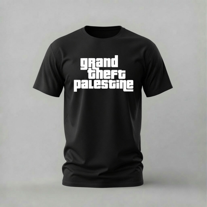 grand theft palestine tshirt; gta palestine shirt; palestine collage graphic tee; from the river to the sea tshirt; unisex graphic tee; men cotton tshirt; half sleeve printed tshirt; solidarity merch; casual wear