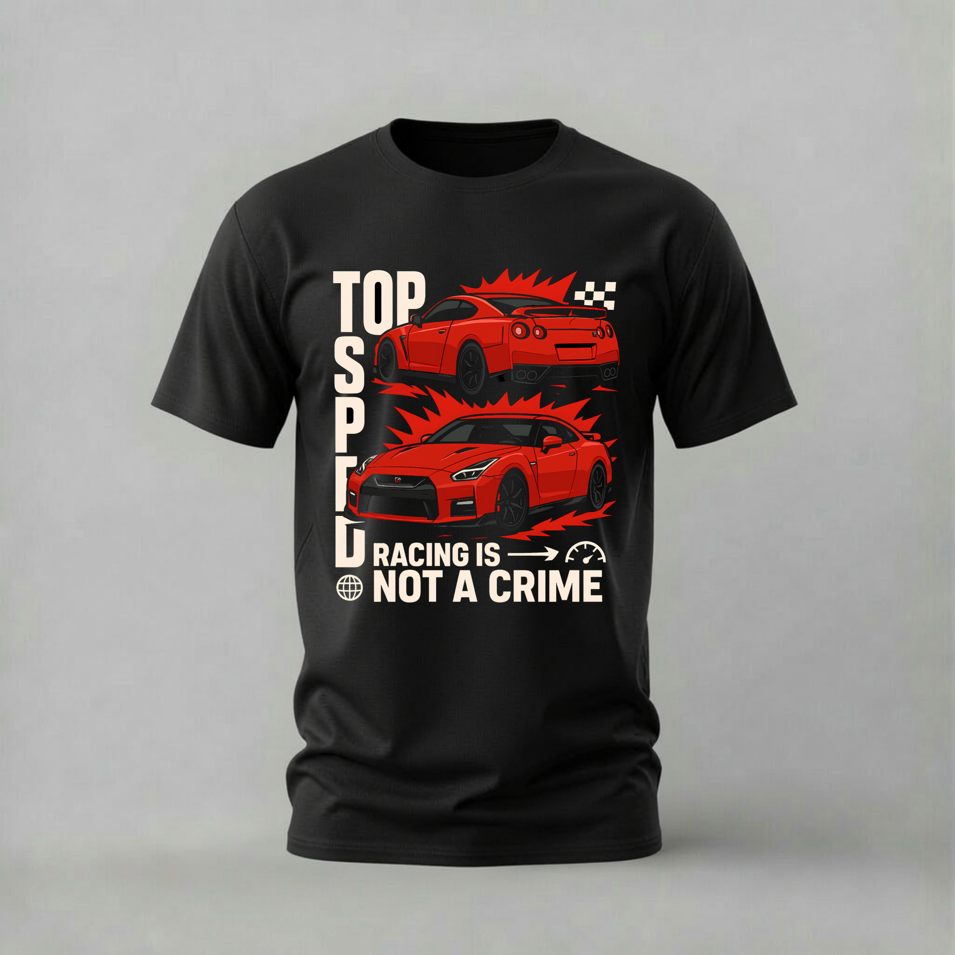 gtr tshirt; nissan gtr shirt; top speed racing tee; gtr graphic tshirt; jdm racing shirt; racing is not a crime tee; unisex car tshirt; men cotton tshirt; half sleeve printed tshirt; streetwear; casual wear; jdm merch; gtr fan shirt
