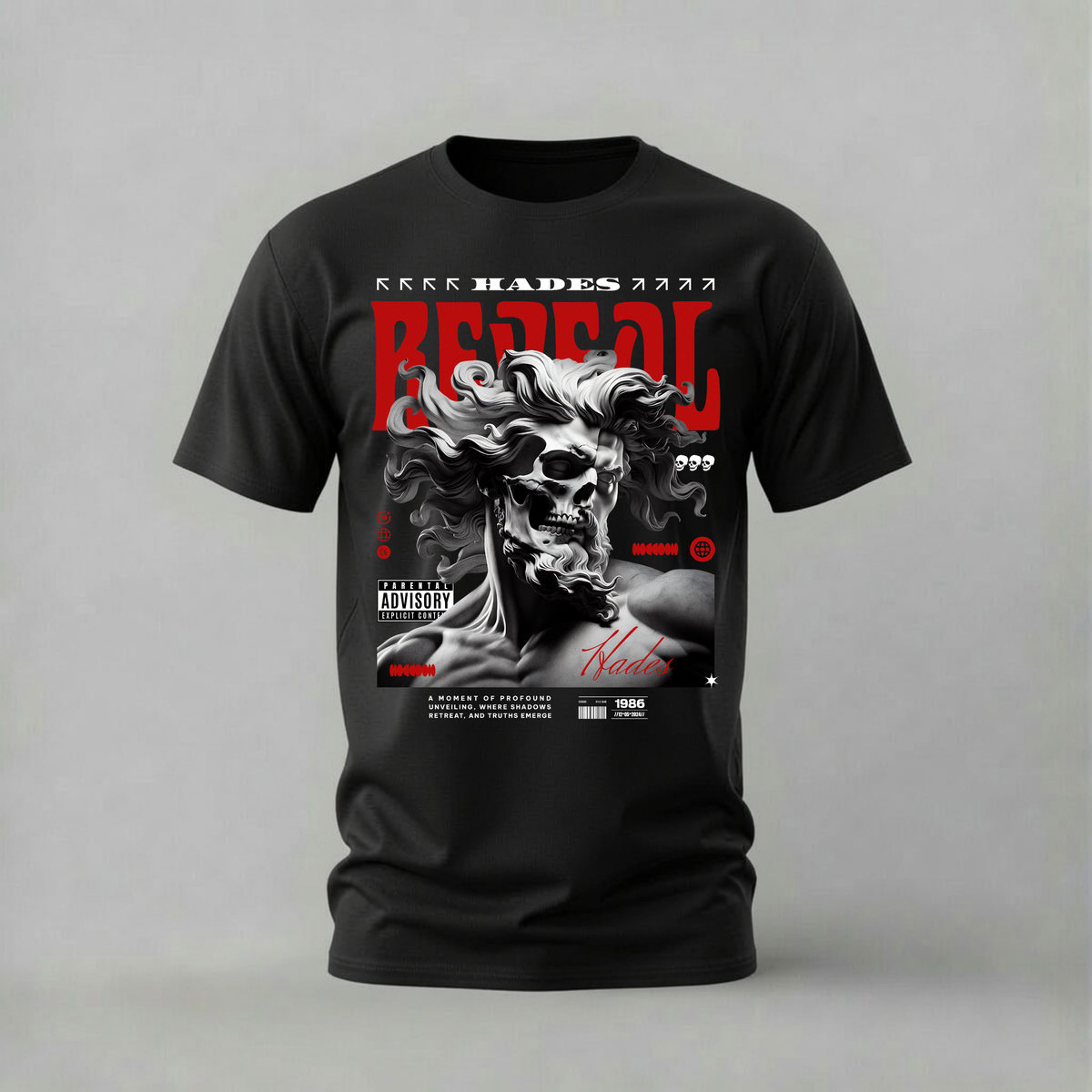 hades reveal tshirt; skull face hades shirt; mythology graphic tee; dark classical tshirt; unisex graphic tee; men cotton tshirt; half sleeve printed tshirt; street merch; casual wear