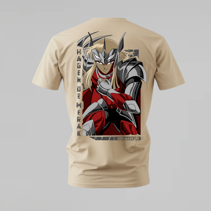 hagen de merak tshirt; god warrior shirt; saint seiya hagen graphic tee; merak armor tshirt; anime warrior shirt; unisex hagen tee; men cotton tshirt; half sleeve printed tshirt; streetwear; casual wear; saint seiya merch; anime graphic shirt