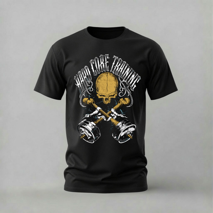 hardcore TRAINING tshirt; skull wheels shirt; car skull graphic tee; hardcore car tshirt; unisex graphic tee; men cotton tshirt; half sleeve printed tshirt; car merch; casual wear