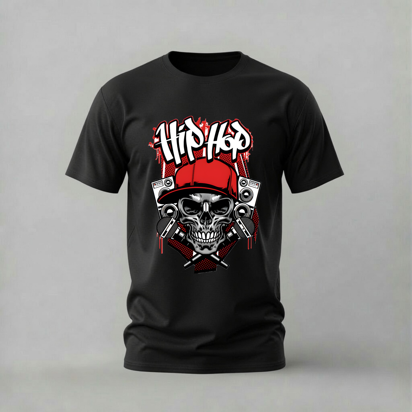 hip hop skull tshirt; hip hop shirt; skull cap graphic tee; hip hop music tshirt; boombox skull shirt; unisex hip hop tee; men cotton tshirt; half sleeve printed tshirt; streetwear; casual wear; hip hop merch; skull graphic shirt
