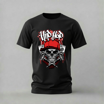 hip hop skull tshirt; hip hop shirt; skull cap graphic tee; hip hop music tshirt; boombox skull shirt; unisex hip hop tee; men cotton tshirt; half sleeve printed tshirt; streetwear; casual wear; hip hop merch; skull graphic shirt
