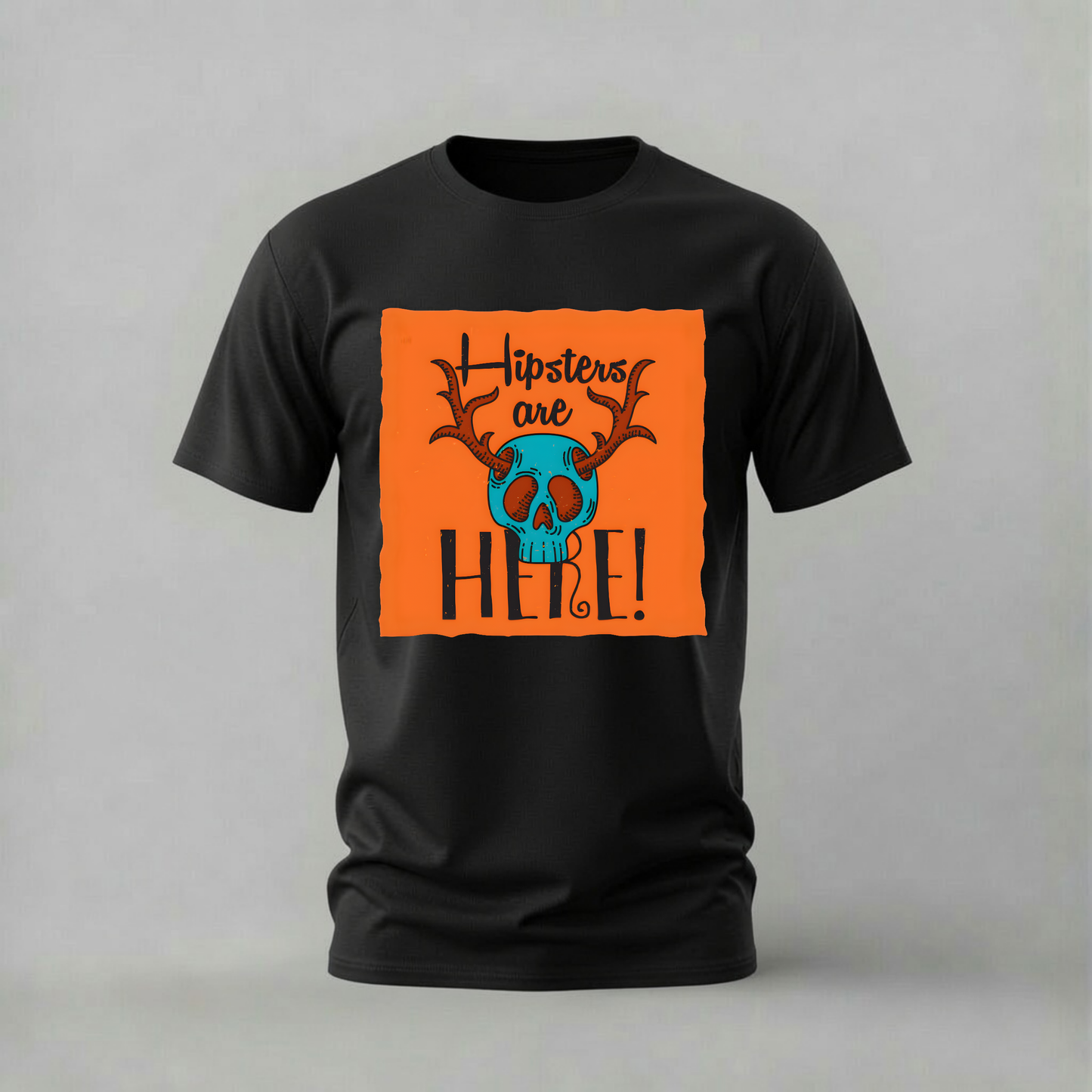 hipsters are here tshirt; antler skull shirt; hipster skull graphic tee; turquoise skull tshirt; hipster style shirt; unisex skull tee; men cotton tshirt; half sleeve printed tshirt; streetwear; casual wear; skull merch; hipster graphic shirt
