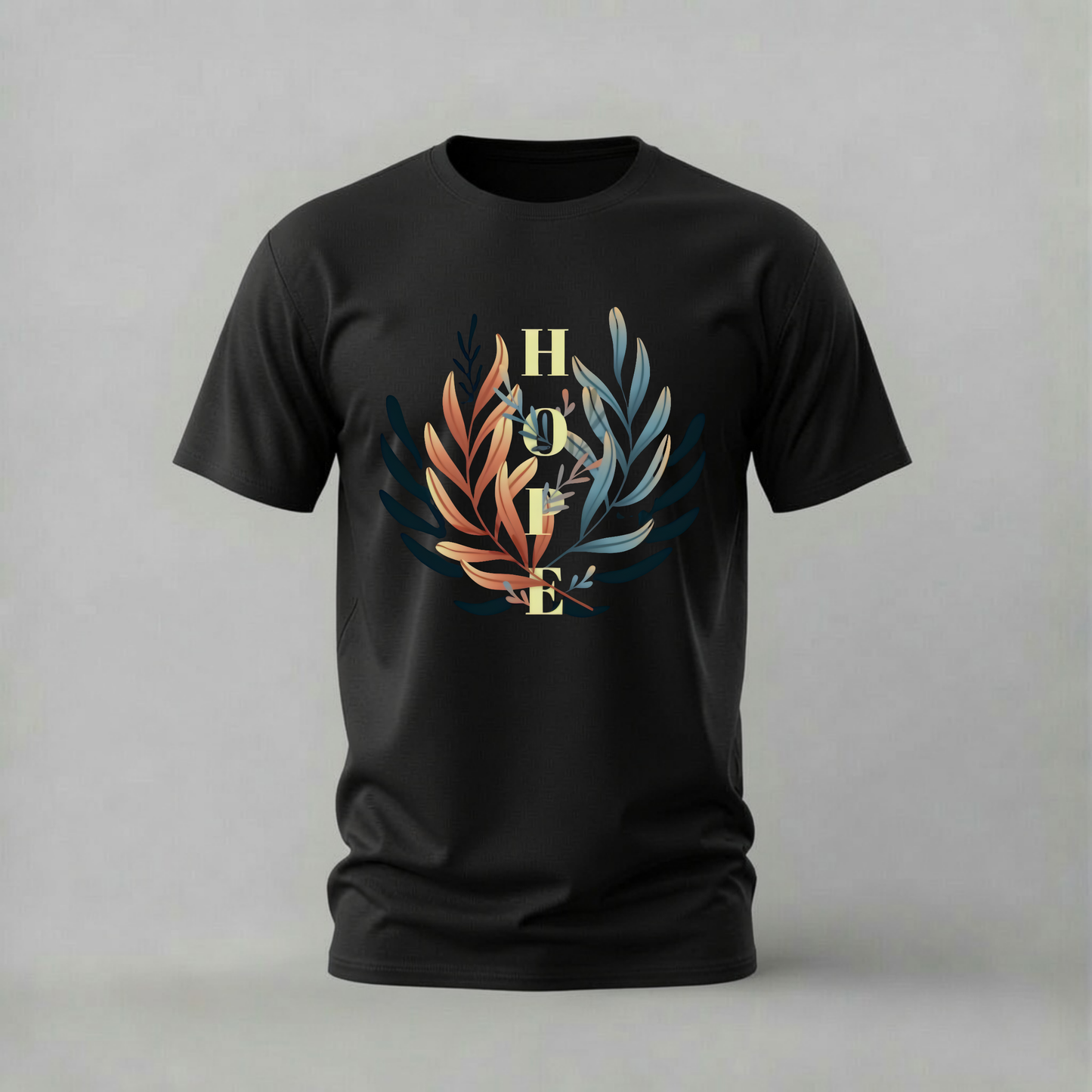 hope tshirt; botanical hope shirt; leaves graphic tee; inspirational hope tshirt; nature hope shirt; unisex botanical tee; men cotton tshirt; half sleeve printed tshirt; streetwear; casual wear; hope merch; botanical graphic shirt
