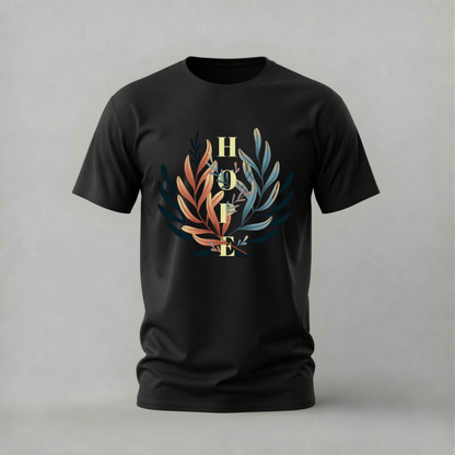 hope tshirt; botanical hope shirt; leaves graphic tee; inspirational hope tshirt; nature hope shirt; unisex botanical tee; men cotton tshirt; half sleeve printed tshirt; streetwear; casual wear; hope merch; botanical graphic shirt
