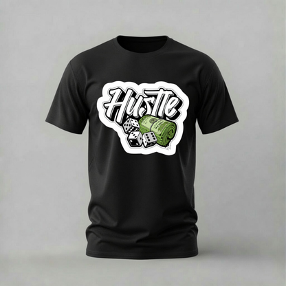 hustle dice tshirt; money hustle shirt; dice cash graphic tee; hustle money tshirt; gambling hustle shirt; unisex hustle tee; men cotton tshirt; half sleeve printed tshirt; streetwear; casual wear; hustle merch; money graphic shirt

