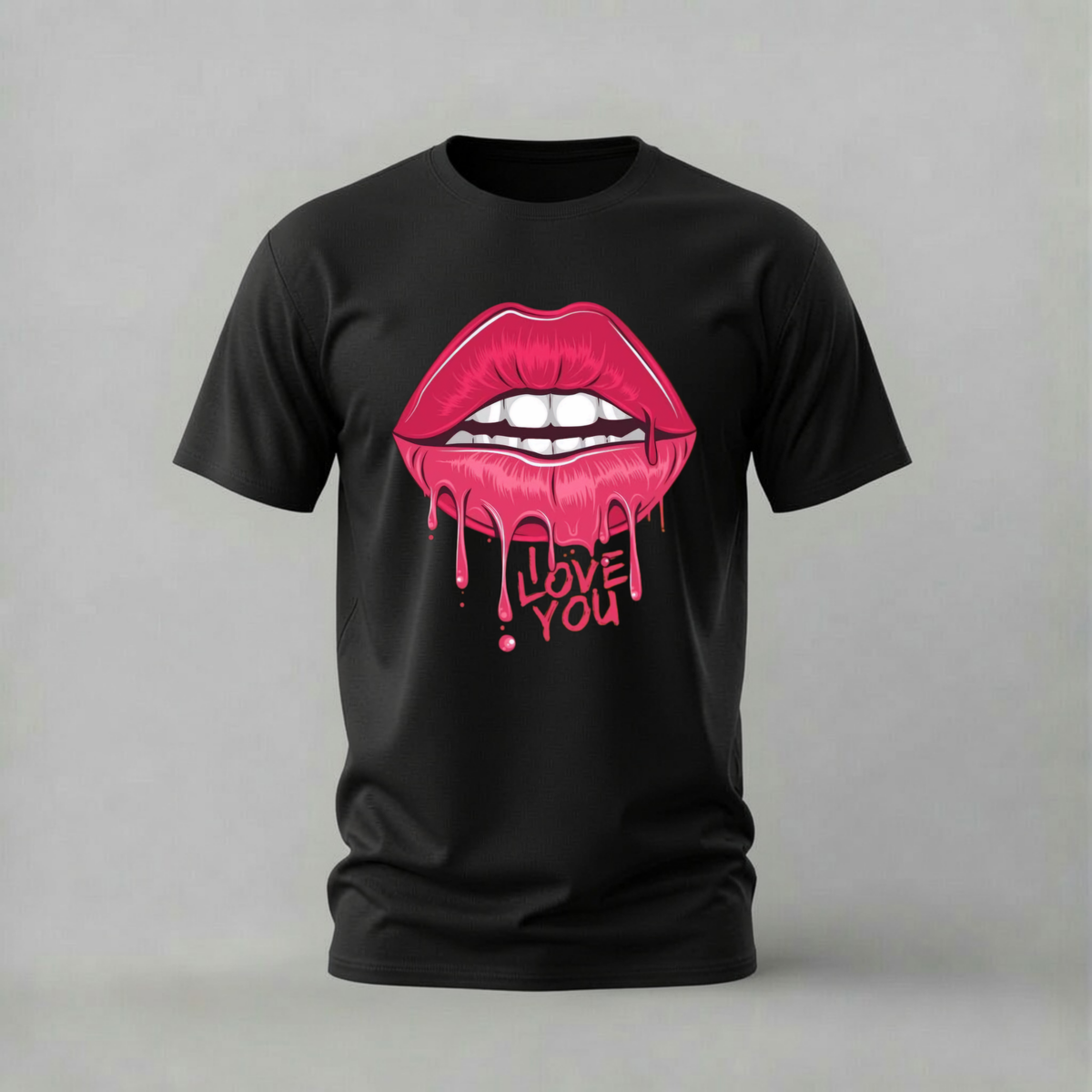 i love you lips tshirt; dripping pink lips shirt; love lips graphic tee; pink lips tshirt; unisex graphic tee; men cotton tshirt; half sleeve printed tshirt; street merch; casual wear