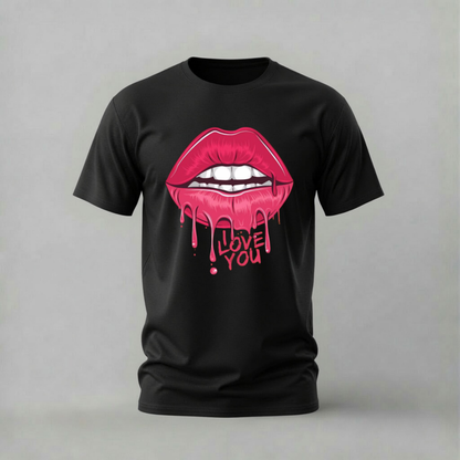 i love you lips tshirt; dripping pink lips shirt; love lips graphic tee; pink lips tshirt; unisex graphic tee; men cotton tshirt; half sleeve printed tshirt; street merch; casual wear