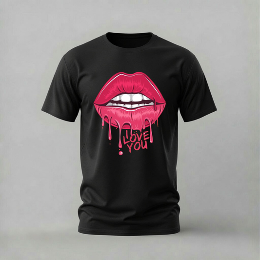 i love you lips tshirt; dripping pink lips shirt; love lips graphic tee; pink lips tshirt; unisex graphic tee; men cotton tshirt; half sleeve printed tshirt; street merch; casual wear