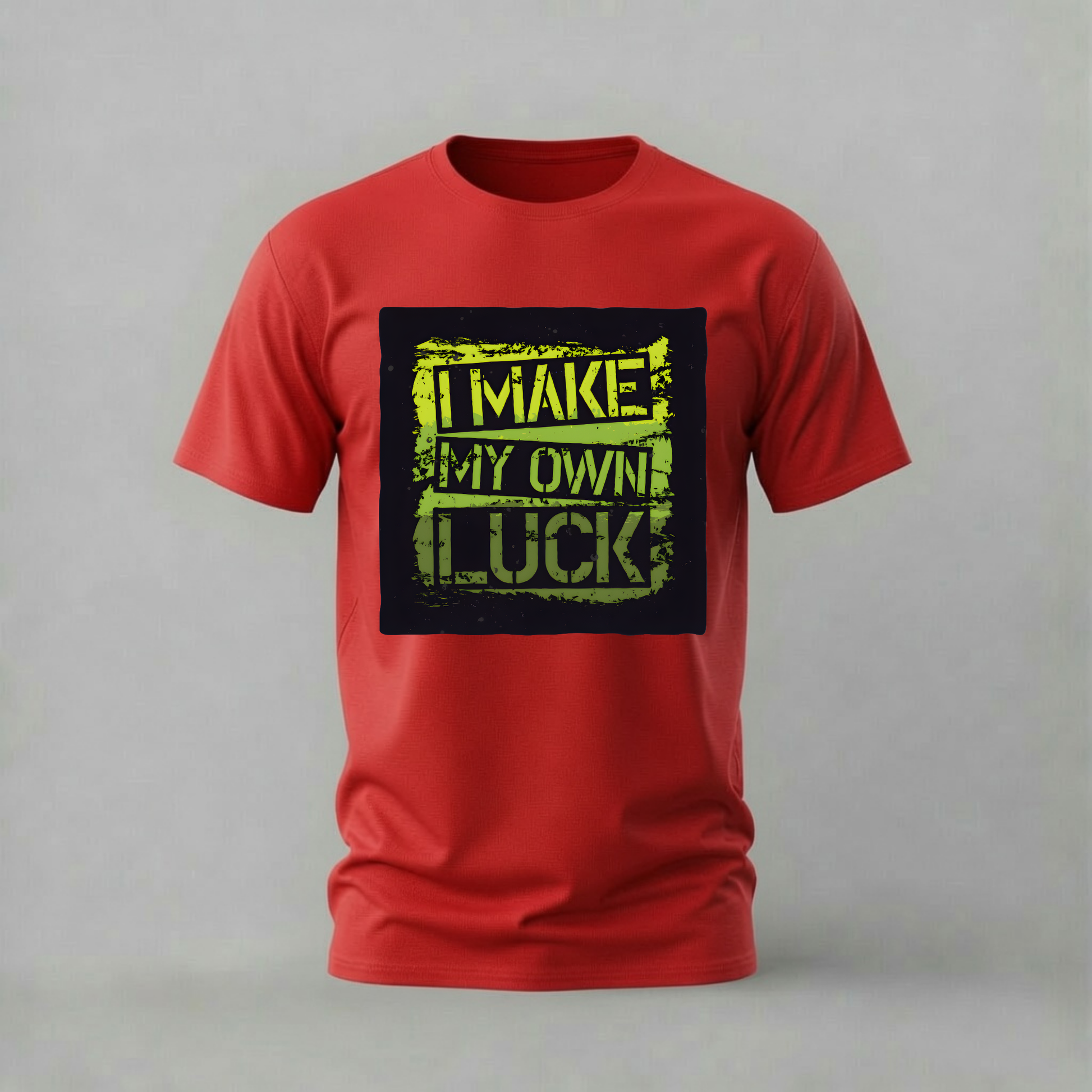 i make my own luck tshirt; motivational shirt; make my own luck graphic tee; neon luck tshirt; hustle motivational shirt; unisex statement tee; men cotton tshirt; half sleeve printed tshirt; streetwear; casual wear; luck merch; motivational graphic shirt
