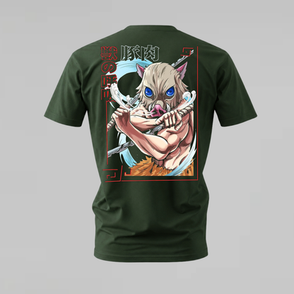 inosuke tshirt; demon slayer shirt; beast breathing graphic tee; anime inosuke tshirt; unisex demon slayer tee; men cotton tshirt; half sleeve printed tshirt; anime merch; casual wear