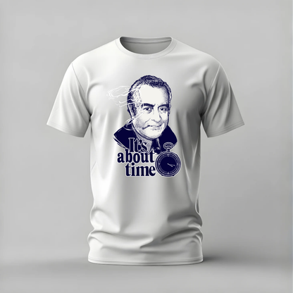 its about time tshirt; vintage man shirt; stopwatch graphic tee; classic portrait tshirt; retro time shirt; unisex vintage tee; men cotton tshirt; half sleeve printed tshirt; streetwear; casual wear; vintage merch; time graphic shirt
