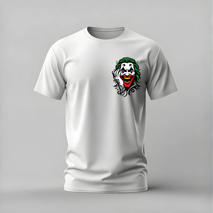 joker tshirt; laughing joker shirt; joker graphic tee; comic joker tshirt; dark joker shirt; unisex joker tee; men cotton tshirt; half sleeve printed tshirt; streetwear; casual wear; joker merch; comic graphic shirt
