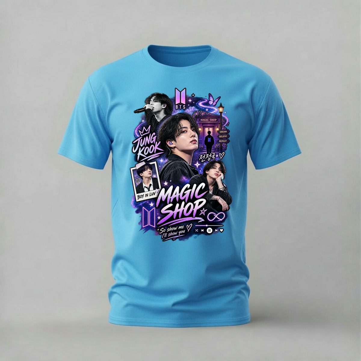 jungkook magic shop tshirt; bts jungkook shirt; magic shop graphic tee; boy in luv tshirt; unisex graphic tee; men cotton tshirt; half sleeve printed tshirt; kpop merch; casual wear