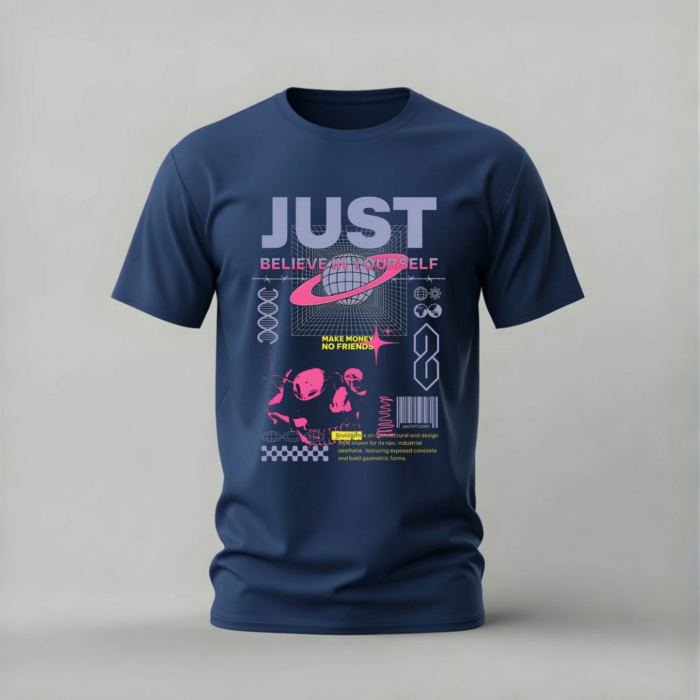 just believe in yourself tshirt; make money no friends shirt; motivational graphic tee; brutalism design tshirt; mindset hustle tee; unisex motivational tshirt; men cotton tshirt; half sleeve printed tshirt; streetwear; casual wear; motivational merch; believe graphic shirt
