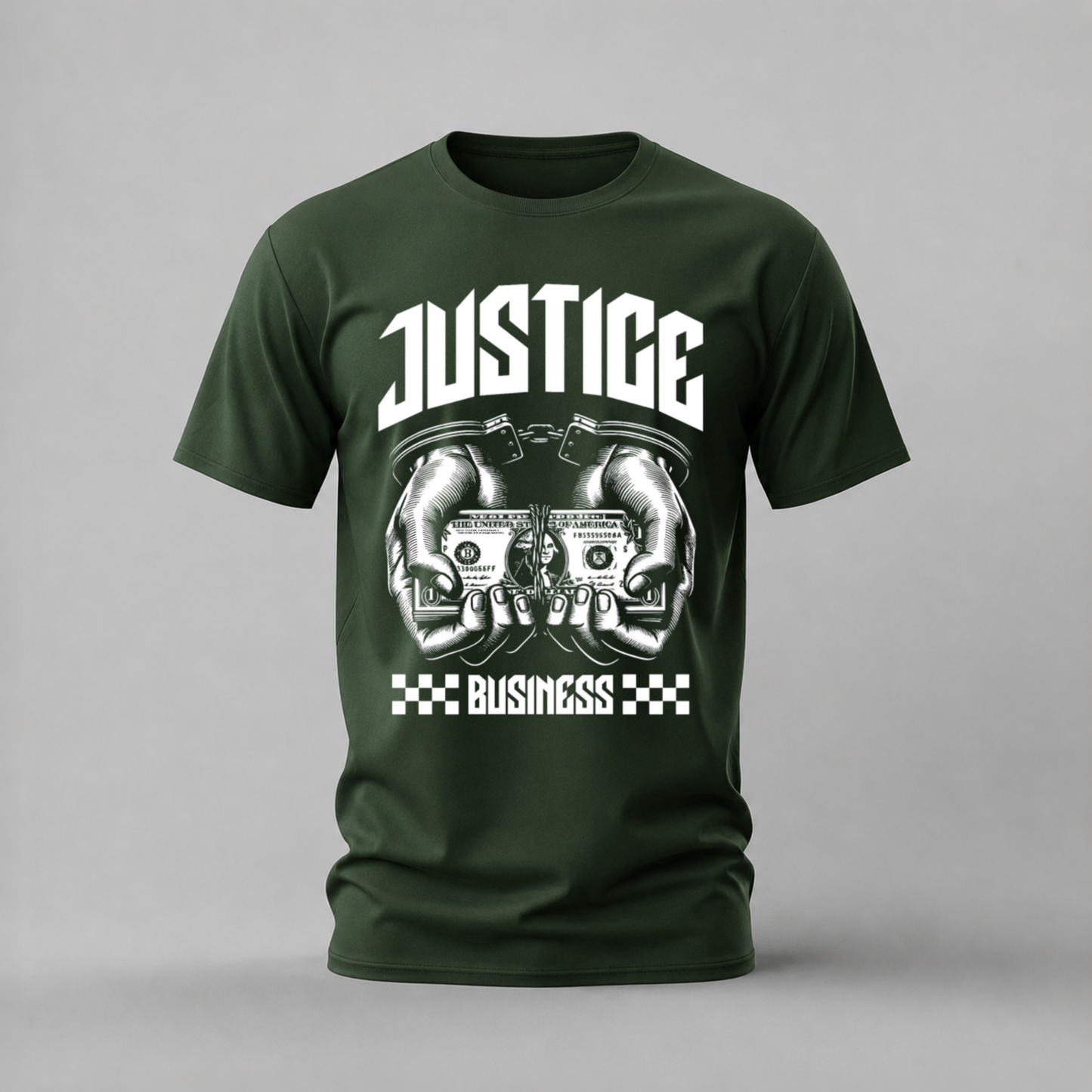 justice business tshirt; money hands shirt; justice business graphic tee; handcuffs money tshirt; streetwear money shirt; unisex justice tee; men cotton tshirt; half sleeve printed tshirt; streetwear; casual wear; money merch; attitude graphic shirt
